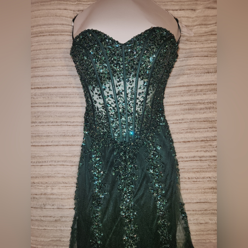 Amelia Couture Beaded Strapless Mermaid Prom Dress Emerald